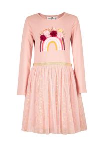 Jerseykleid happy girls, M&auml;dchen, Gr. 110, N-Gr, dusty rose, Single Jersey, Obermaterial: 95% Baumwolle, 5% Elasthan. Futter: 100% Baumwolle. Unterteil: 100% Polyester, Glitzermuster, bedruckt, regular fit kniebedeckend, Rundhals, Kleider Jerseykleid, mit T&uuml;llrock und hochwertiger Bl&uuml;tenapplikation auf dem Frontmotiv