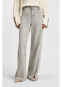 High-waist-Jeans BOSS Orange "Marlene High Rise Split Premium Damenmode", Damen, Gr. 31, L&auml;nge 32, grau (grau 020), Denim/Jeans, Obermaterial: 53% Baumwolle, 47% Lyocell, Jeans High-waist-Jeans, mit Schlitzen am Saum