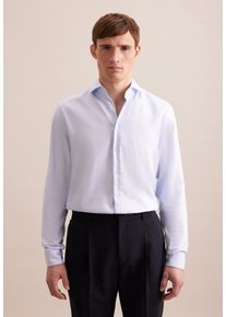 Businesshemd Seidensticker "Schwarze Rose", Herren, Gr. XL (43), verl&auml;ngerte &Auml;rmell&auml;ngen, blau, 100% Baumwolle, Strukturmuster, gemustert, regular fit, 2-Knopf-Manschette, Hemden Businesshemd, Regular 1/1 Extra lang Kentkragen Struktur