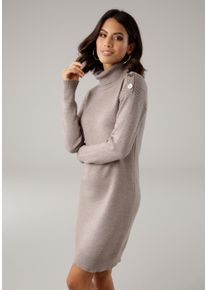 Strickkleid Laura Scott, Damen, Gr. 48, N-Gr, grau (taupe, melange), Strick, Obermaterial: 50% Viskose, 28% Polyester, 22% Polyamid, clean, unifarben, l&auml;ssig geschnitten mini, B&uuml;ndchen, Kleider Strickkleid, mit Rollkragen und Zierkn&ouml;pfen