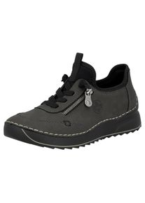 Sneaker Rieker, Damen, Gr. 41, grau (grau, schwarz), Nubuklederimitat, Textil, Schuhe Sneaker, Schn&uuml;rschuh, Halbschuh, Slipper mit Kontrastnaht