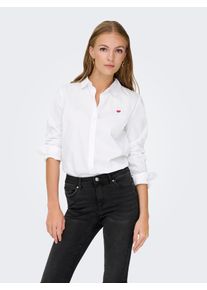 Jacqueline de Yong Hemdbluse JDY "JDYMIO L/S EMBROIDERY SHIRT WVN NOOS", Damen, Gr. 40, wei&szlig; (wei&szlig; detail:bitter sweet heart), Web, Obermaterial: 72% Baumwolle, 24% Polyester, 4% Elasthan, unifarben, regular fit h&uuml;ftbedeckend, 1-Knopf-Manschette, Blusen Hemdbluse, in klassischer Form mit kleiner Bruststickerei