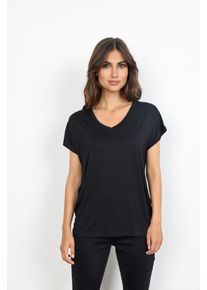 V-Shirt soyaconcept "SC-MARICA 32", Damen, Gr. S, schwarz (9999 schwarz), Jersey, Obermaterial: 93% Lyocell, 7% Elasthan, unifarben, regular fit normal, V-Ausschnitt, Shirts V-Shirt, Topseller
