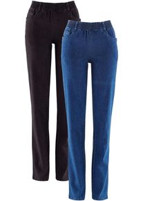 Stretch-Hose bonprix, Damen, Gr. 38, N-Gr, blau (blau denim, schwarz), Denim/Jeans, Obermaterial: 97% Baumwolle, 3% Elasthan, unifarben, regular fit lang, Hosen Stretch-Hose, mit elastischem Gummibund, Regular Fit, schmale Beinform