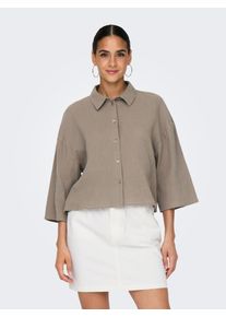 Jacqueline de Yong Hemdbluse JDY "JDYTHEIS LIFE 3/4 CROP SHIRT WVN NOOS", Damen, Gr. L, brindle, Web, Obermaterial: 100% Baumwolle, unifarben, regular fit taillenlang, Blusen Hemdbluse, Baumwolle, regular fit