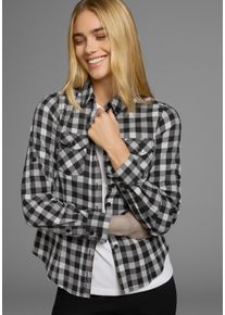Karobluse Arizona, Damen, Gr. 34, schwarz-wei&szlig; (schwarz, wei&szlig;), Web, Obermaterial: 97% Baumwolle, 3% Elasthan, kariert, sehr figurbetont, krempelbar, Blusen Karobluse, L&auml;ssiger-Holzf&auml;ller-Look, Topseller