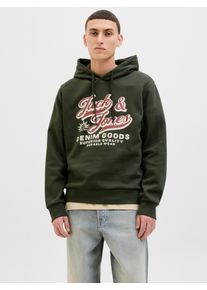 Jack & Jones Kapuzensweatshirt JACK & JONES "JJELOGO SWEAT HOOD 2 COL 25/26 NOOS", Herren, Gr. L, bunt (duffel bag), angeraute Sweatware, Obermaterial: 70% Baumwolle, 30% Polyester, bedruckt, regular fit normal, Rundhals, Rippb&uuml;ndchen, Sweatshirts Kapuzensweatshirt, mit stylischem Print
