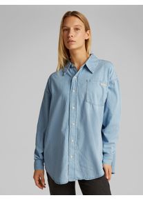 Jeansbluse Calvin Klein Jeans "OVERSIZED LS DENIM SHIRT", Damen, Gr. XL (42), blau (denim light), Web, Obermaterial: 50% Baumwolle, 40% Lyocell, 10% Modal, unifarben, oversize, &Auml;rmel mit &Auml;rmelschlitz abgerundeter Saum, Blusen Jeansbluse, mit Logostickerei