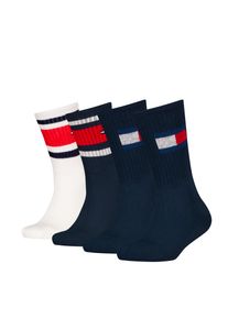 Socken Tommy Hilfiger "TH KIDS SOCK 4P FLAG & SPORT STRIPE ECOM", M&auml;dchen, Gr. 35-38, blau (navy), Baumwolle, Elasthan, Polyamid, mehrfarbig, Socken Socken, mit verst&auml;rkten Fersenbereichen