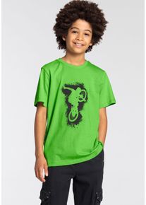 T-Shirt Kidsworld "Biker - Druck", Jungen, Gr. 152/158, gr&uuml;n, Single Jersey, Obermaterial: 100% Baumwolle, bedruckt, Basic, Rundhals, Shirts T-Shirt, Kurzarm, Basic-Passform, mit stylischem Druck, Rundhalsausschnitt