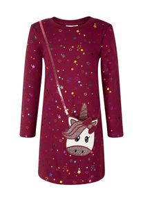 Strickkleid happy girls, M&auml;dchen, Gr. 128, N-Gr, berry, Feinstrick, Obermaterial: 70% Baumwolle, 30% Polyester, bedruckt, regular fit, Rundhals, Kleider Strickkleid, mit tollem Einhorn-Motiv