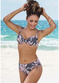 B&uuml;gel-Bikini Sunseeker, Damen, Gr. 38, Cup C, schwarz (schwarz bedruckt), Microfaser, Polyamid, floral, Bikini-Sets B&uuml;gel-Bikini, mit h&ouml;her geschnittener Hose