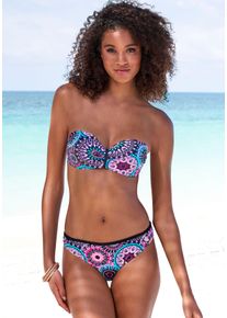 B&uuml;gel-Bandeau-Bikini Lascana, Damen, Gr. 38, Cup B, lila (lila bedruckt), Recycling-Polyamid, bedruckt, Bikini-Sets B&uuml;gel-Bandeau-Bikini, mit kontrastfarbigen Details