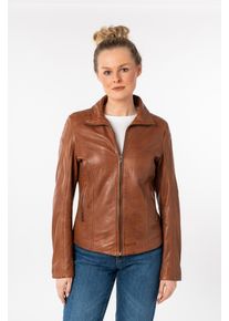 Lederjacke Mauritius "MWJolah", Damen, Gr. L, whiskey, Obermaterial: 100% Schafsleder. Futter: 100% Baumwolle. &Auml;rmelfutter: 100% Polyester, unifarben, regular fit normal, mit Druckknopf,mit Rei&szlig;verschluss, Jacken Lederjacke, mit Umlegekragen und gesteppter R&uuml;ckenpartie