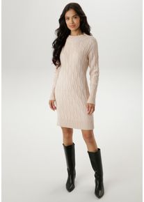 Strickkleid Aniston SELECTED, Damen, Gr. 44, N-Gr, natur, Grobstrick, Obermaterial: 50% Viskose, 26% Polyamid, 24% Polyester, Zopfmuster, gemustert, unifarben, figurbetont kniefrei, Rundhals, Rippstrickb&uuml;ndchen, Kleider Strickkleid, im angesagten Muster-Mix
