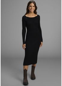 Strickkleid HECHTER PARIS, Damen, Gr. 38, N-Gr, schwarz (schwarz solid), Strick, Obermaterial: 70% Viskose, 30% Polyamid, unifarben, figurbetont wadenlang, Rundhals, Raglan&auml;rmel, Kleider Strickkleid, mit Cutouts und Kn&ouml;pfen - NEUE KOLLEKTION