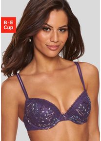 Push-up-BH Lascana "Mirabel", Damen, Gr. 70, Cup C, bunt (pflaume, bunt), Spitze, Obermaterial: 83% Polyamid, 9% Polyester, 8% Elasthan, BHs Push-up-BH, mit zarter, blumiger Stickereispitze, sexy Dessous
