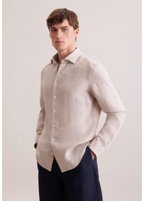 Leinenhemd Seidensticker "Schwarze Rose", Herren, Gr. M (39), normale &Auml;rmell&auml;ngen, beige, 100% Leinen, unifarben, slim fit, 2-Knopf-Manschette, Hemden Leinenhemd, Slim 1/1 Kentkragen Uni