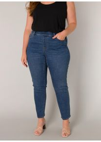 Jeggings Base Level Curvy, Damen, Gr. 52, L&auml;nge 30, blau (mid blau), Denim/Jeans, Obermaterial: 92% Baumwolle, 6% Polyester, 2% Elasthan, unifarben, figurbetont kn&ouml;chellang, Hosen Jeggings, in gro&szlig;en Gr&ouml;&szlig;en, mit Gummizug und Stretch