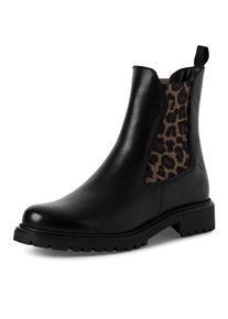 Chelseaboots Tamaris, Damen, Gr. 40, schwarz, leo, Elastischer Einsatz, Leder, schimmernd, unifarben, Basic, Schuhe Chelseaboots, Blockabsatz, Schlupfboots mit beidseitigen Stretcheins&auml;tzen
