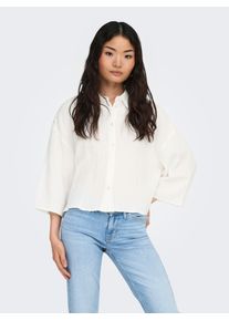 Jacqueline de Yong Hemdbluse JDY "JDYTHEIS LIFE 3/4 CROP SHIRT WVN NOOS", Damen, Gr. M, wei&szlig; (cloud dancer), Web, Obermaterial: 100% Baumwolle, unifarben, regular fit taillenlang, Blusen Hemdbluse, Baumwolle, regular fit