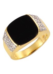 Fingerring Firetti "Schmuck Geschenk Silber 925 Herrenring Siegelring Achat" Gr. 21, schwarz (gelbgoldfarben, schwarz, kristallwei&szlig;), Fingerringe, Herren, 21, Silber 925 (Sterlingsilber), 4mm, Fingerring, mit Achat, Zirkonia (synth.)