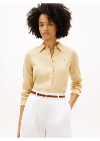 Hemdbluse Tommy Hilfiger "ESS LINEN RELAXED SHIRT", Damen, Gr. 38, harvest wheat, Web, Obermaterial: 100% Leinen, unifarben, relaxed fit h&uuml;ftlang, 1-Knopf-Manschette, Blusen Hemdbluse, mit Logostickerei,k&uuml;hlendes Premium Leinen
