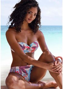 B&uuml;gel-Bandeau-Bikini-Top Lascana "Imani", Damen, Gr. 34, Cup C, beige (creme bedruckt), Recycling-Polyamid, bedruckt, Bikini-Oberteile B&uuml;gel-Bandeau-Bikini-Top, mit sommerlichem Bl&auml;tterprint
