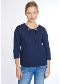 Langarmshirt ZABAIONE "Shirt An44nina", Damen, Gr. XL, blau (navy), Jersey, Obermaterial: 53% Baumwolle, 45% Polyester, 2% Elasthan, unifarben, h&uuml;ftlang, V-Ausschnitt, Shirts Langarmshirt