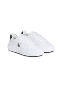 Plateausneaker Calvin Klein Jeans "CHUNKY CUPSOLE MONO LTH WN", Damen, Gr. 37, schwarz-wei&szlig; (wei&szlig;, schwarz), Leder, unifarben mit Farbeinsatz, Schuhe Plateausneaker, Schn&uuml;rschuh, Halbschuh, Freizeitsneaker mit seitlichem CK-Logo