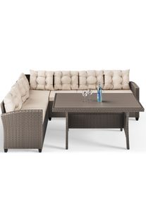 Casaria Polyrotan Loungeset Lissabon Cr&egrave;me/Beige incl kussens