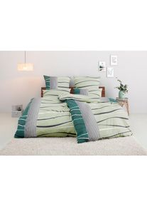 OTTO home, Bettw&auml;sche &raquo;Renu in Gr. 135x200 oder 155x220 cm&laquo; 2 Stk. Bettw&auml;sche aus Baumwolle, grafische Bettw&auml;sche mit Wellen-Design, gr&uuml;n, Biber, 