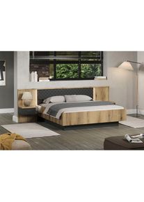 Inosign, Bettgestell &raquo;Estepona&laquo; 1 Stk. tlg. Bett 180x200 cm inklusive Nachtkonsolen - Mit indirekter Beleuchtung, Eiche/Anthrazit + Eiche/Anthrazit, 