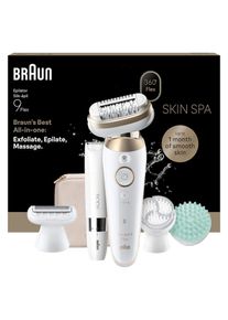 Braun, Epilierer &raquo;Silk-&eacute;pil 9 SES9-481 3D&laquo; Wet & Dry, All-in-One Set, 360&deg; flexibler Kopf, mit K&ouml;rpertrimmer, wei&szlig;/gold, Mehr Komfort: Sowohl nass als
