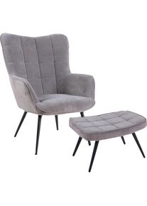 ByLiving, Sessel &raquo;Uta&laquo; 1 Stk. tlg. wahlweise mit oder ohne Hocker, in Cord, Samt oder Webstoff, grau, 100% Polyester, Cord, grau