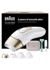 Braun, IPL-Haarentferner &raquo;Silk-expert Pro IPL PL5412&laquo; 400.000 Lichtimpulse dauerhafte Haarreduktion, Tasche, Mini-Gesichtsrasierer, 4 Aufs&auml;tze, wei&szlig;/