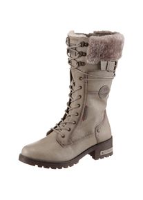 Mustang Shoes, Damen, Winterstiefel &raquo;Haukea&laquo; Snowboots, Winterstiefel mit TEX-Membrane, beige, 38, Modischer Stiefel mit Schn&uuml;rung und Rei&szlig;verschluss