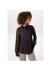 Aniston CASUAL, Damen, Hemdbluse mit langen &Auml;rmeln aus aufw&auml;ndiger Spitze - NEUE KOLLEKTION, schwarz, 40, Bluse aus weich fallender Viskose