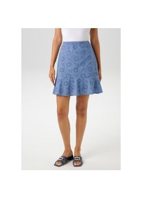 Aniston CASUAL, Damen, Minirock mit floraler Lochstickerei verziert, blau, 42, blau, Gef&uuml;tterter Rock mit seitlichem, verdeckten Rei&szlig;verschluss