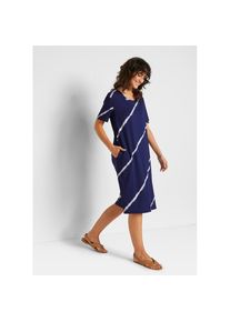 bonprix, Damen, Jerseykleid f&uuml;r den Alltag, Kurzarm-Design, aus Baumwolle, in A-Linie, mitternachtsblau/wei&szlig; bedruckt, 52/54 (XXL) - N-Gr, Jerseykleid