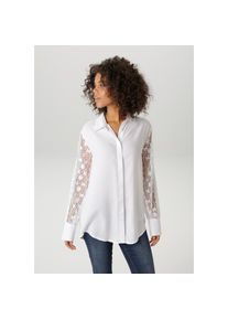 Aniston CASUAL, Damen, Hemdbluse mit langen &Auml;rmeln aus aufw&auml;ndiger Spitze - NEUE KOLLEKTION, wollwei&szlig;, 44, Bluse aus weich fallender Viskose