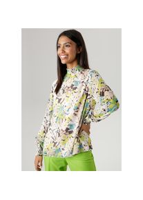 Aniston SELECTED, Damen, Chiffonbluse mit Bl&auml;tterdruck und Smokb&uuml;ndchen, schwarz-braun-hellgr&uuml;n-gr&uuml;nblau, 40, Bluse mit allover Bl&auml;tterdruck