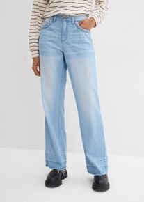 Jeans wide leg in cotone vita media, Blu, Taglia 50, bonprix