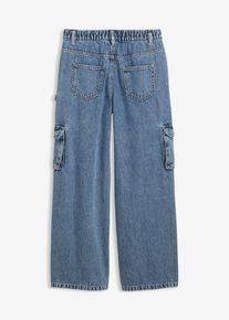 Jeans cargo wide leg vita media, Blu, Taglia 146, bonprix