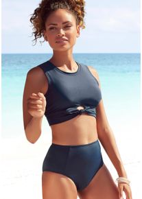 Crop-Bikini-Top Venice Beach "Planet", Damen, Gr. 36, Cup C/D, blau (marine), Polyamid, unifarben, Bikini-Oberteile Crop-Bikini-Top, mit Zierknoten