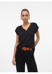 V&eacute;ro Moda Blusentop VERO MODA "VMBELLA SL LACE TOP WVN GA NOOS", Damen, Gr. L, schwarz, Web, Obermaterial: 97% Viskose, 3% Elasthan, unifarben, regular fit normal, V-Ausschnitt, angeschnitten, Blusen Blusentop, Viskosemischung
