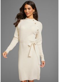 Strickkleid Laura Scott, Damen, Gr. 48, N-Gr, beige (sand, melange), Strick, Obermaterial: 50% Viskose, 26% Polyamid, 24% Polyester, clean, unifarben, figurbetont mini, hoch geschlossener Ausschnitt, Raglan&auml;rmel mit Schlitz, Kleider Strickkleid, mit Knopfdetail und Bindeg&uuml;rtel