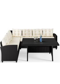 Casaria Polyrotan Loungeset Zwart/Cr&egrave;me WPC tafelblad