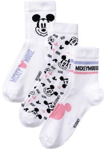 bonprix Femei Șosete lungi Mickey Mouse (3 perechi), alb, 39-42