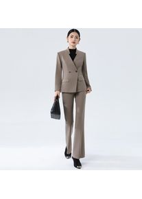 Allingentle Women's Suit Pantsuit 2 Piece V-Neck Blazer & Pants Flap Pocket Jacket for Casual Office Customize